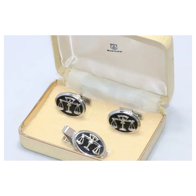 Vintage Kinney Co. Justice Scale Cufflinks Tie Clip Set