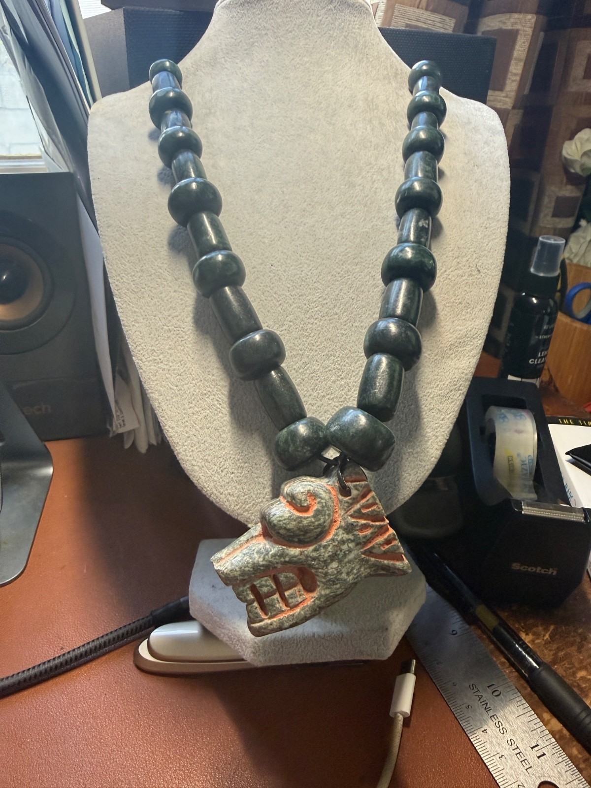 Serpentine Quetzalcoatl Feathered Serpent Necklace, Kukulkan Mayan Plumed #41