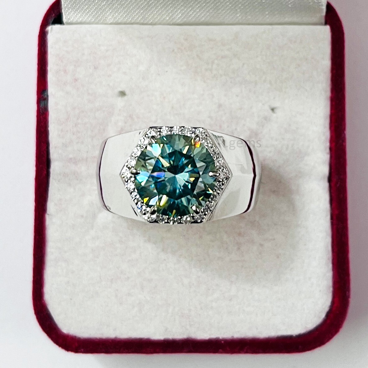 5 Ct Blue Treated Diamond Ring in 925 Sterling Silver Heavy Design Certified !