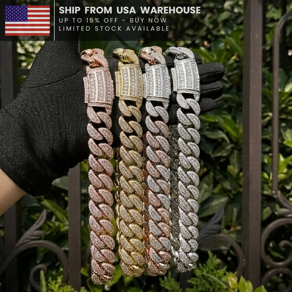 Men Baguette Cuban Link Chain Iced Out Miami Necklace Real Gold Plated Hip Hop