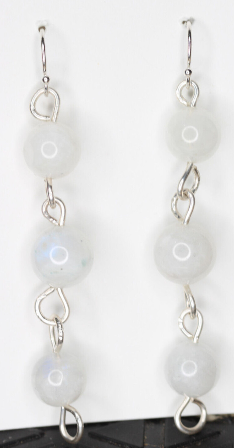 Moonstone Natural White 8mm & 10mm Gemstone .925 Sterling Silver Earrings 2.50″