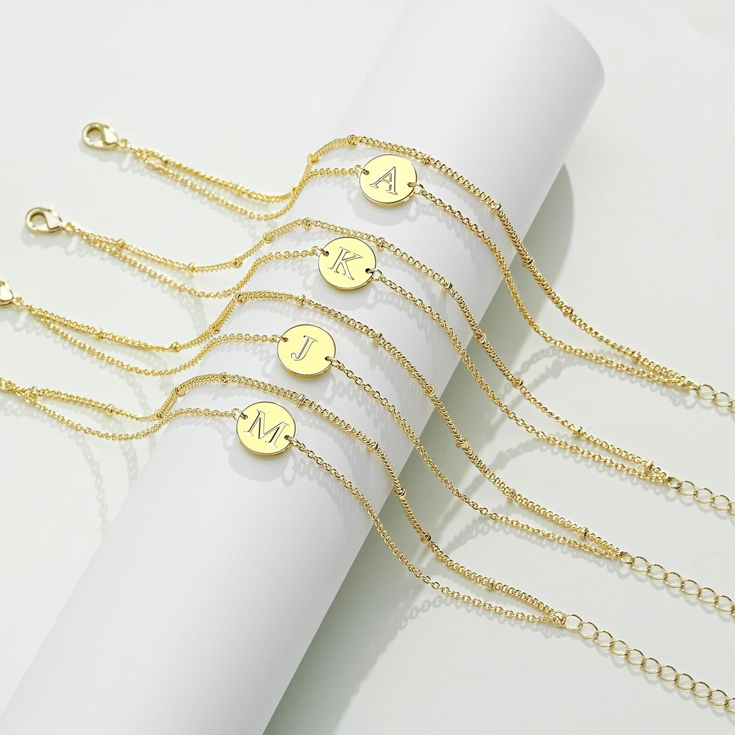 Personalized Gold Initial Bracelets for Women – Dainty 14K Gold Plated Layere…