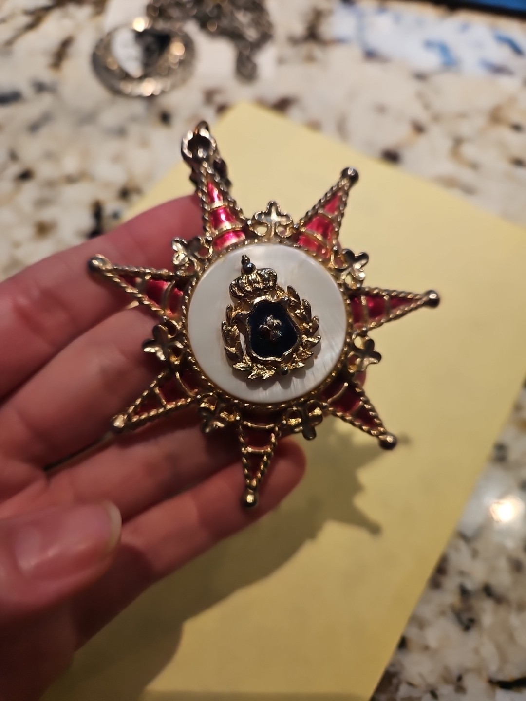 Necklace Pendant, Heraldic Crown Coat of Arms 7 point Star Renaissance Cosplay