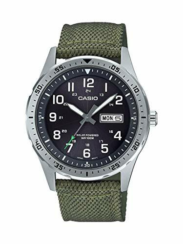 Casio Men’s Solar Powered Stainless Steel Quartz Cloth Strap, Green Casual