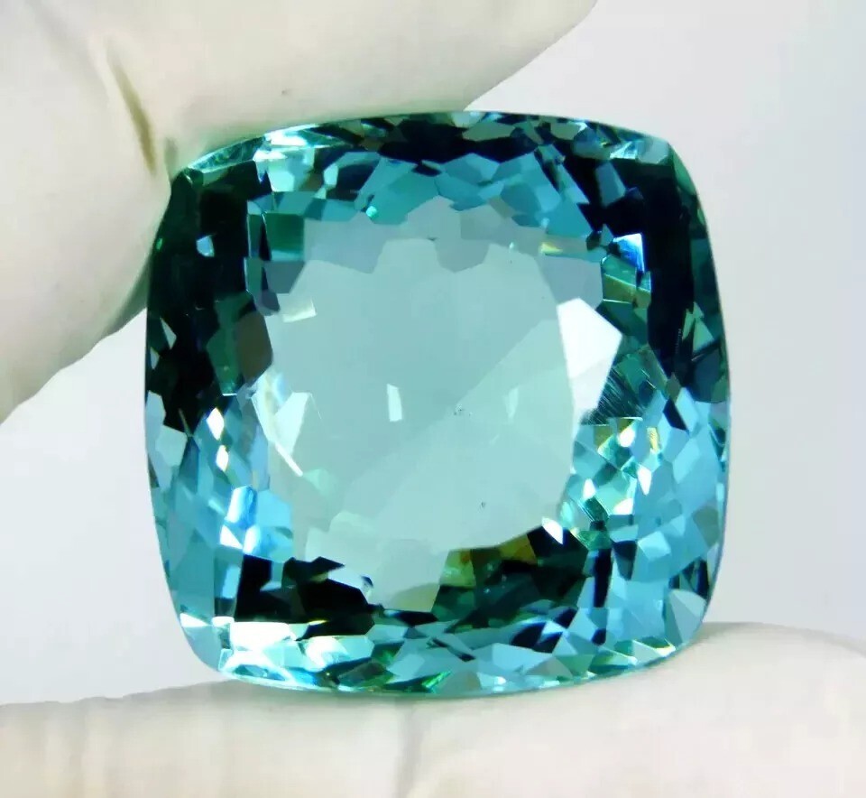 Blue Topaz Cushion Cut Natural Santa Maria CERTIFIED 120+ Ct Loose Gemstone