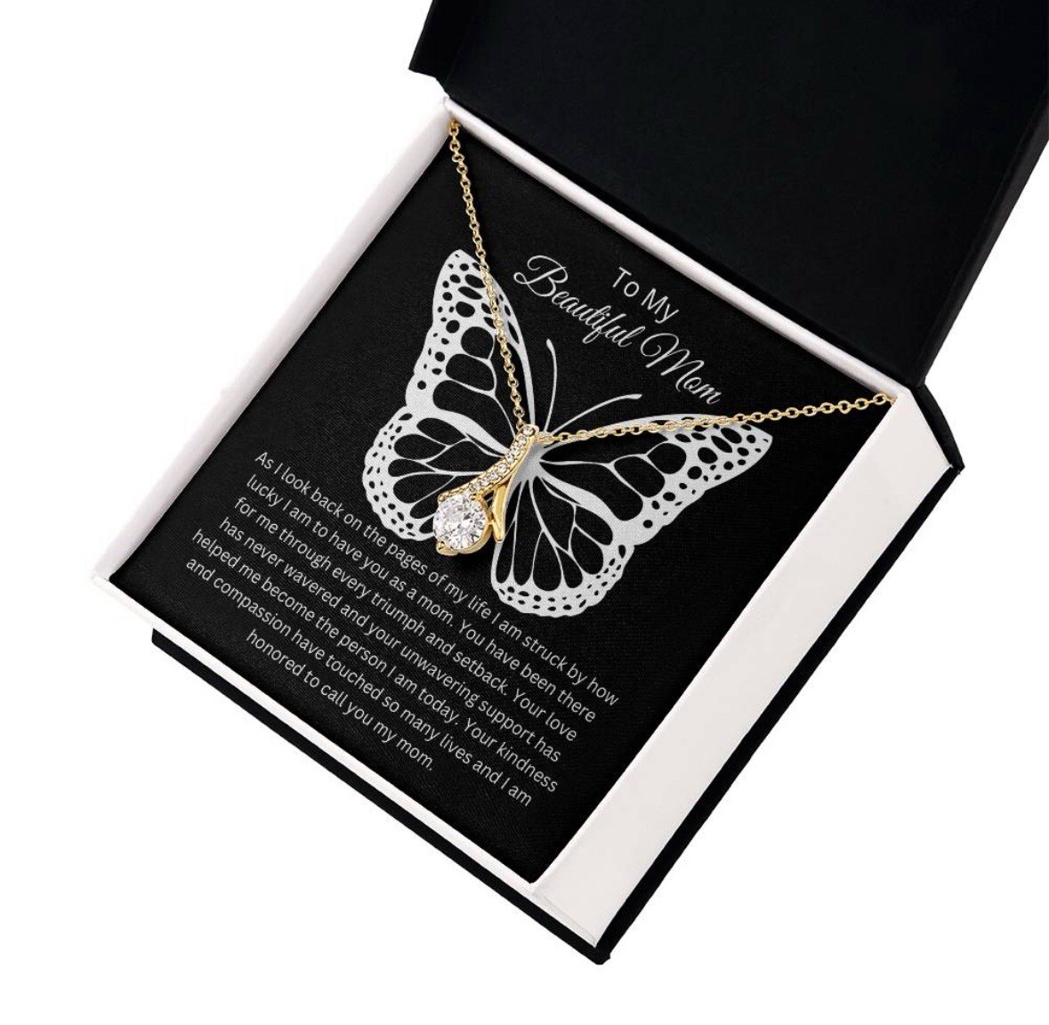 TO MY BEAUTIFUL MOM NECKLACE SOFT BOX GIFT HOLIDAY BIRTHDAY MOTHER’S DAY GIFT