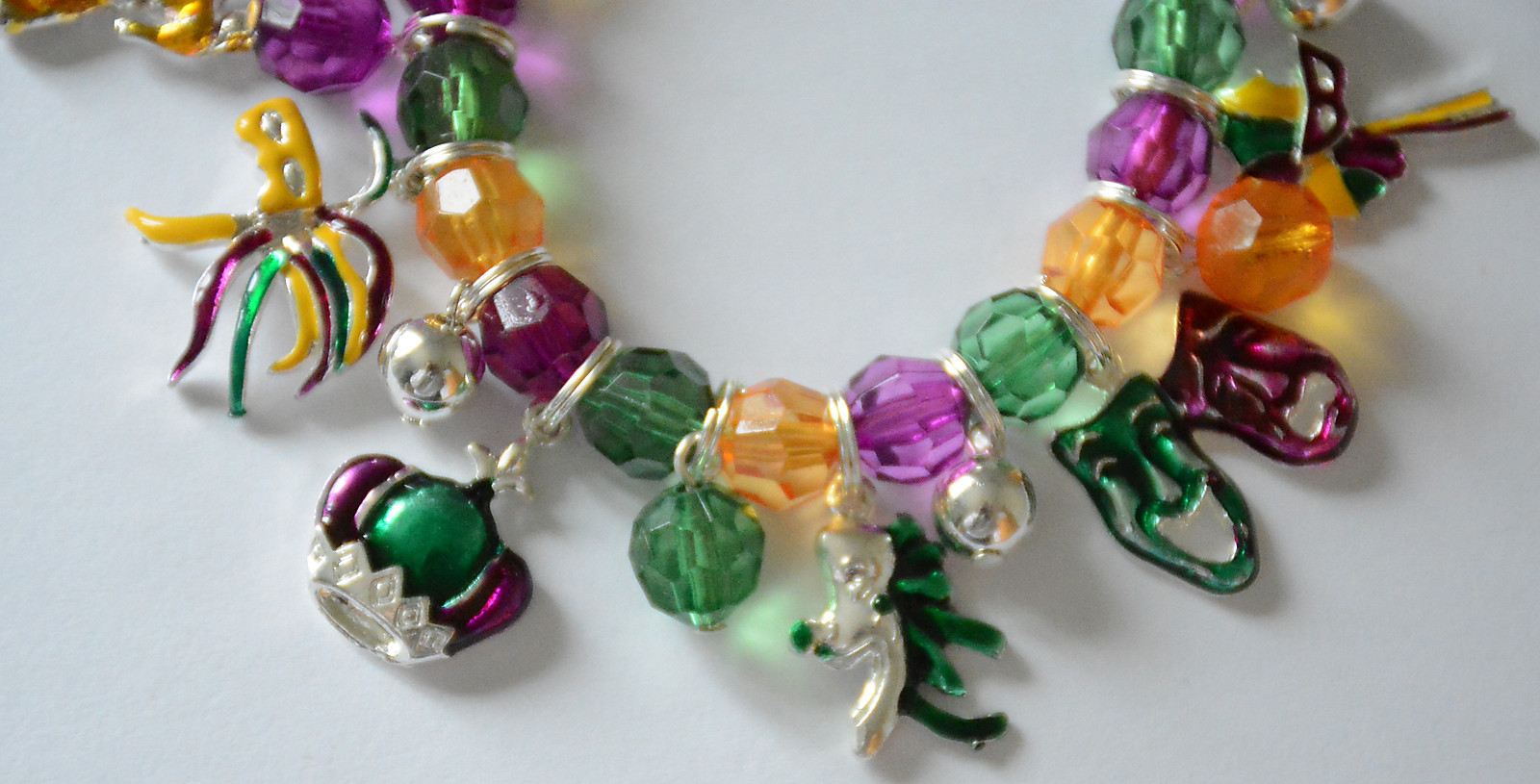 Mardi Gras Beaded Charm Stretch Bracelet / New Orleans / Fat Tuesday
