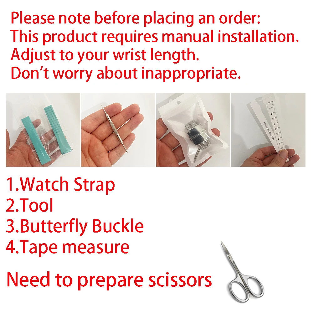 Cut to Size FKM Watch Strap 18MM 19MM 20MM 22MM Butterfly Clasp