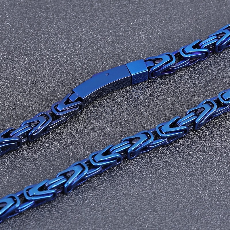 6mm 24inch Stainless Steel Byzantine knot Link Chain Mens Necklace Blue Jewelry
