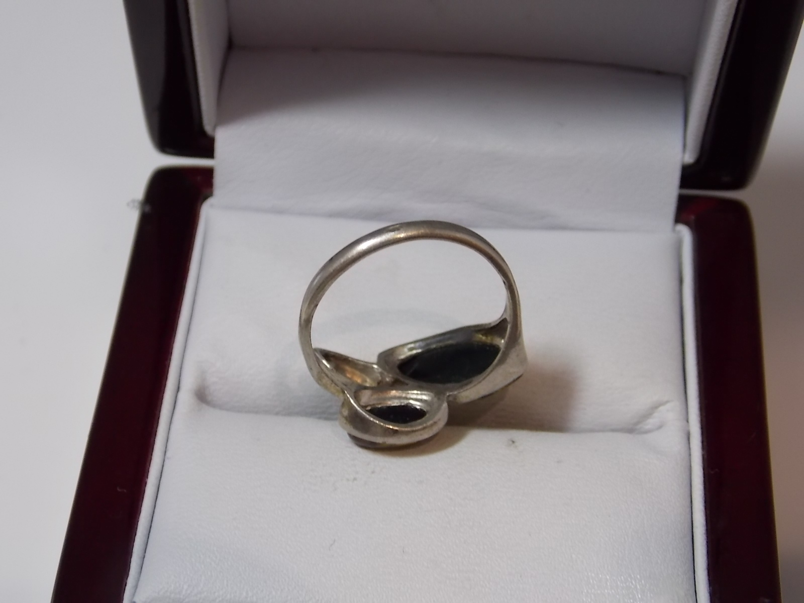 Vintage Golden Brown Green Marquise Amber sz 7 Sterling Silver 925 Ring 5b 43