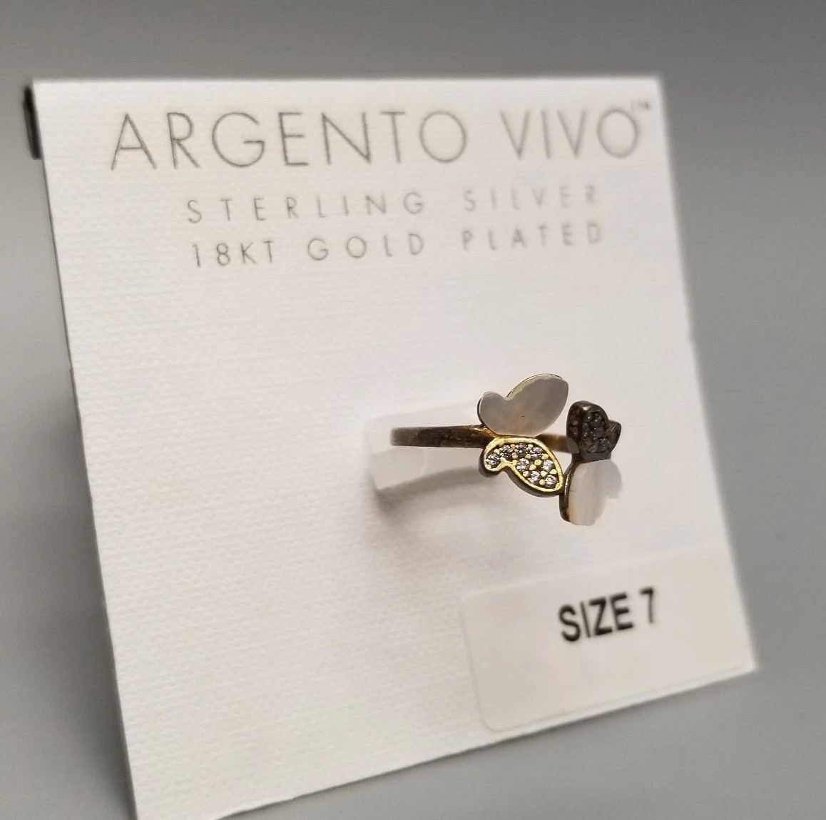 Argento Vivo 18k Gold plated Sterling Silver Mother Of Pearl Butterfly Ring 7