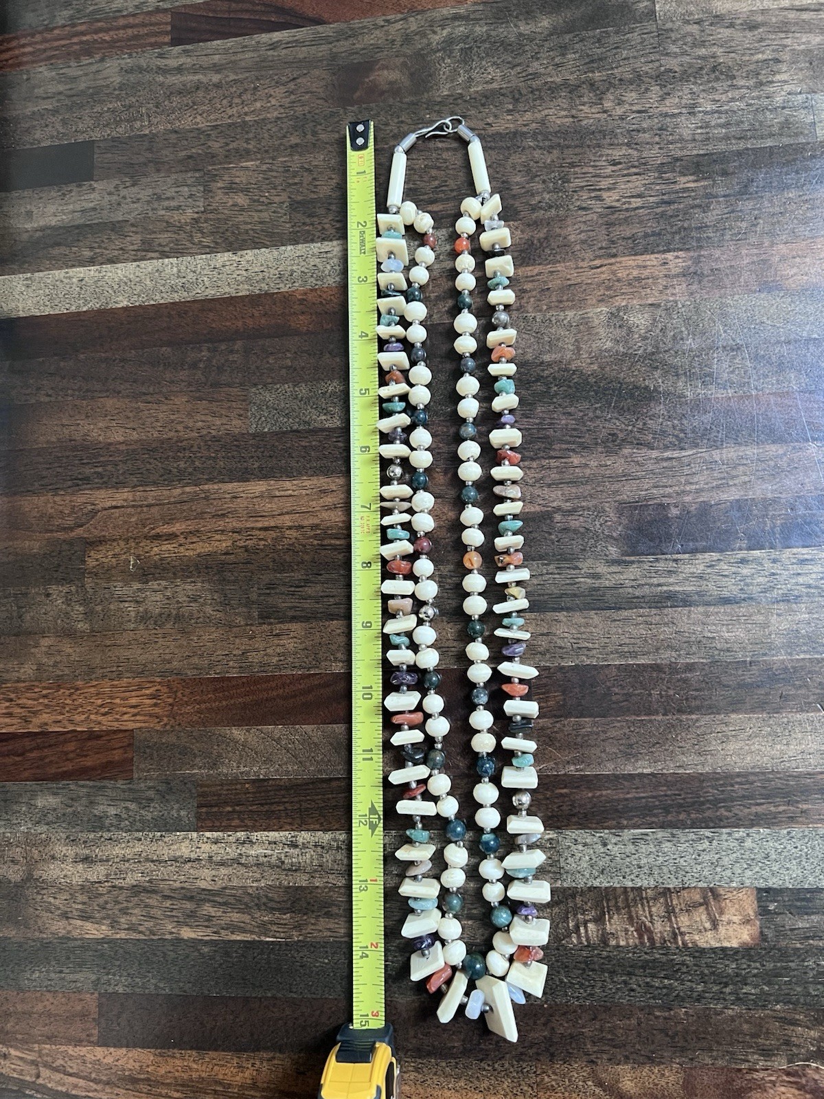 Vintage Ethnic Tribal Bone And Tribal Gemstone Beaded 15” Necklace