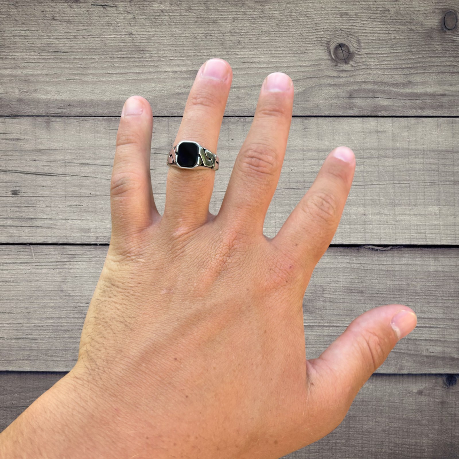Black Onyx Stone Cuban Ring – Real Solid 925 Sterling Silver MADE IN ITALY