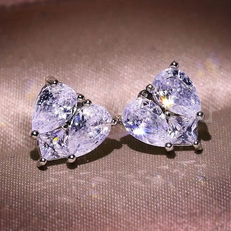 1ct Pear Cut Moissanite Heart Shape Stud Earring for Women 14K White Gold Plated