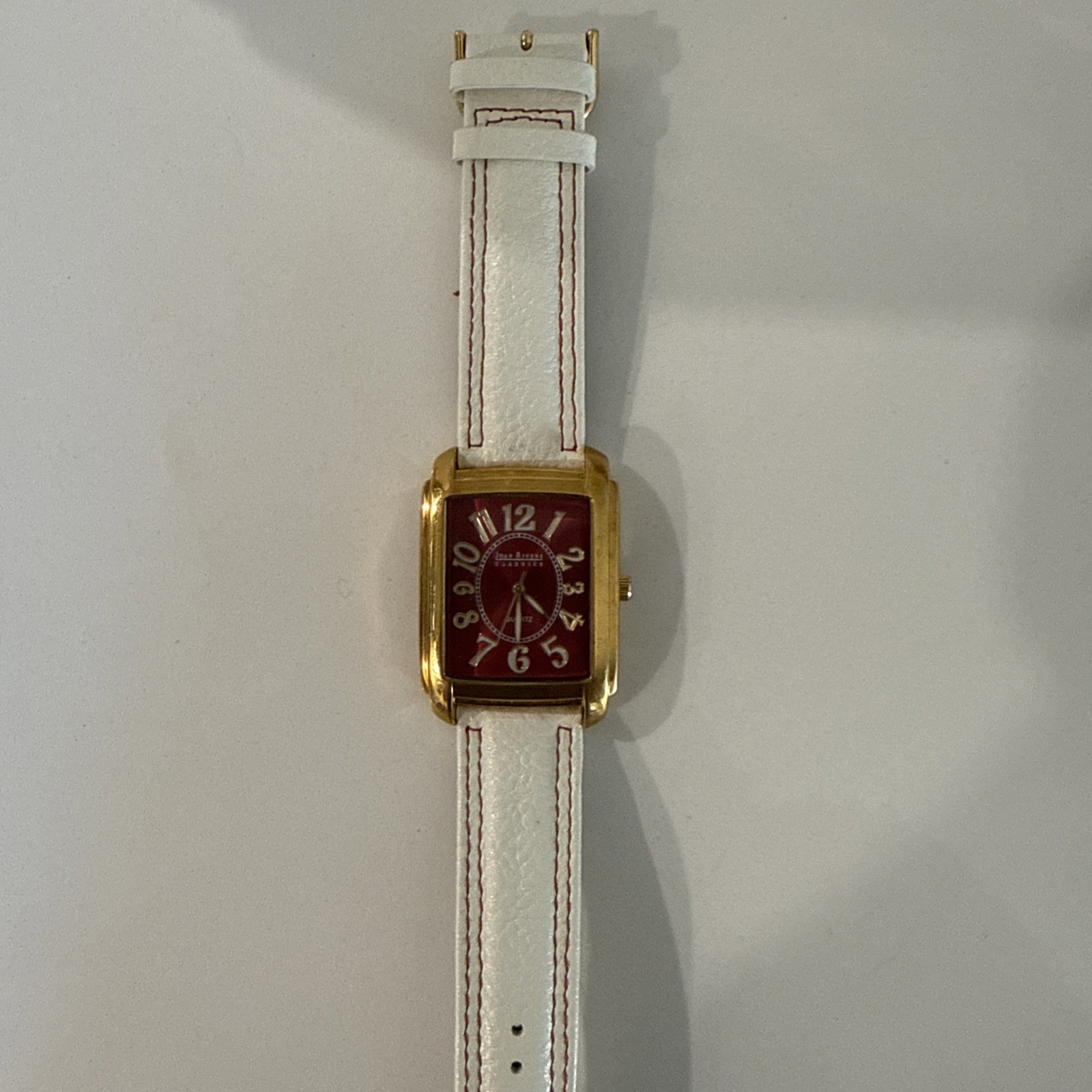Joan Rivers Classics V377 Orange Face Large Watch Cream Color Leather Band Works