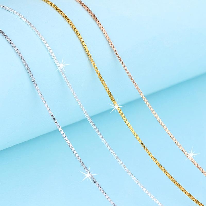 1PC Solid Silver Vermeil 0.8mm Wide Box Chain Necklace Gold/Silver 18″ FESV50