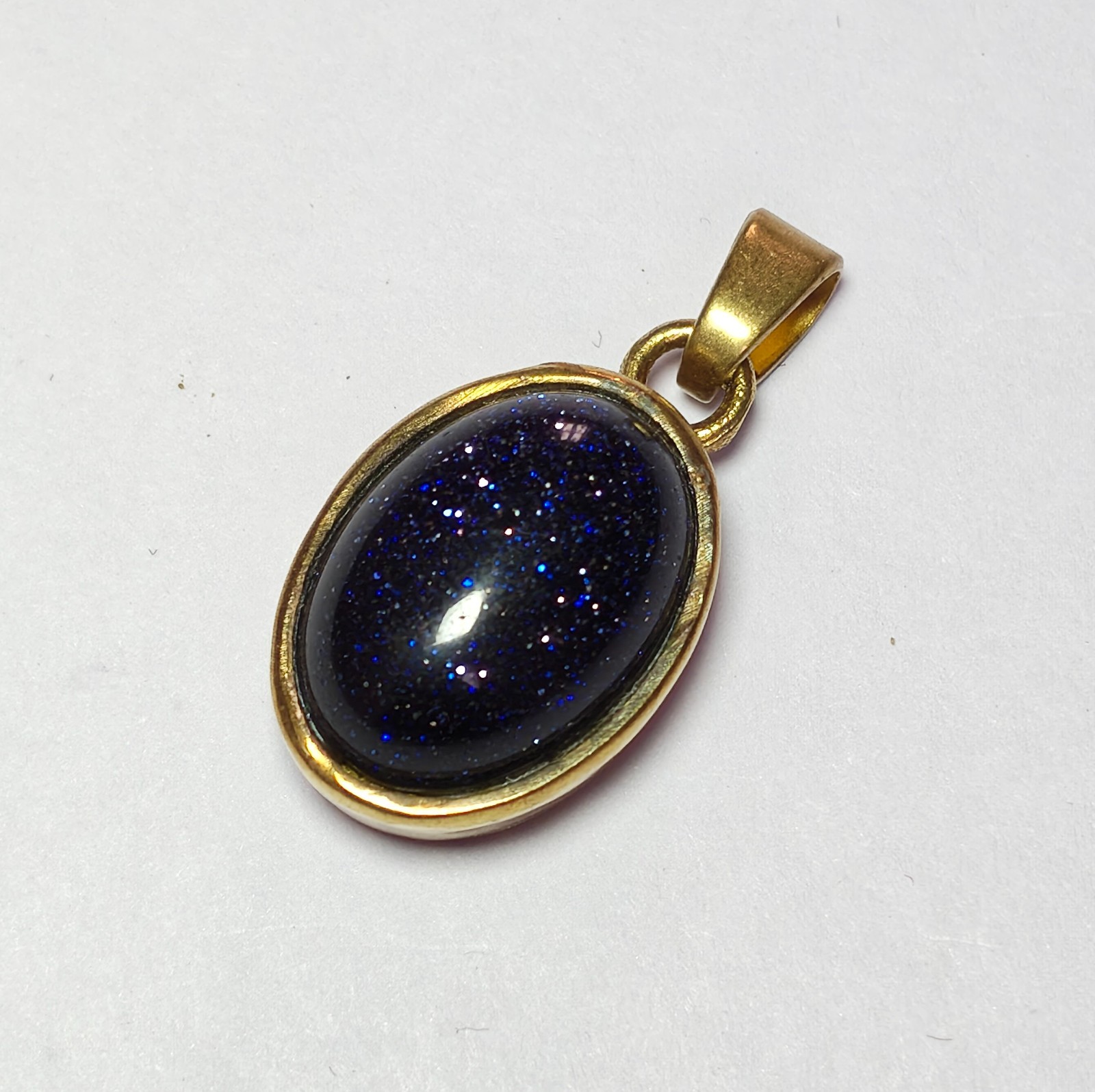 Celestial Blue Goldstone Cabochon Brushed Gold Bezel Setting Pendant for Unisex