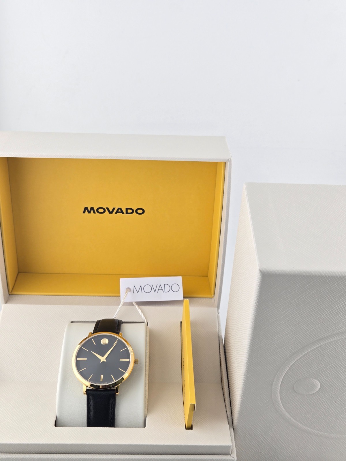 Movado Ultra Slim Women’s Gold Bezel Black Dial Watch – 0607091 ($795 MSRP)