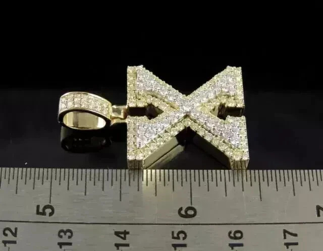 Real Moissanite 3.20Ct Round Cut Letter “X” Pendant 14K Yellow Gold Plated