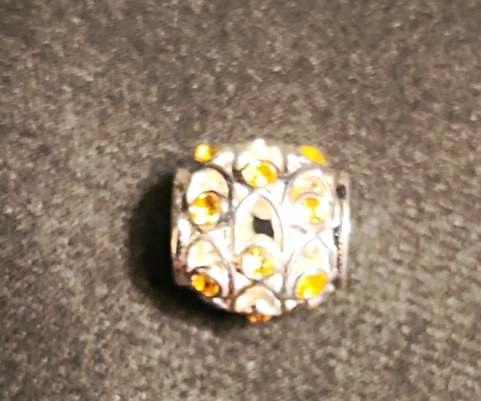 Silver Tone Yellow Crystal Rhinestone Round Charm Slide Bead November Birthstone
