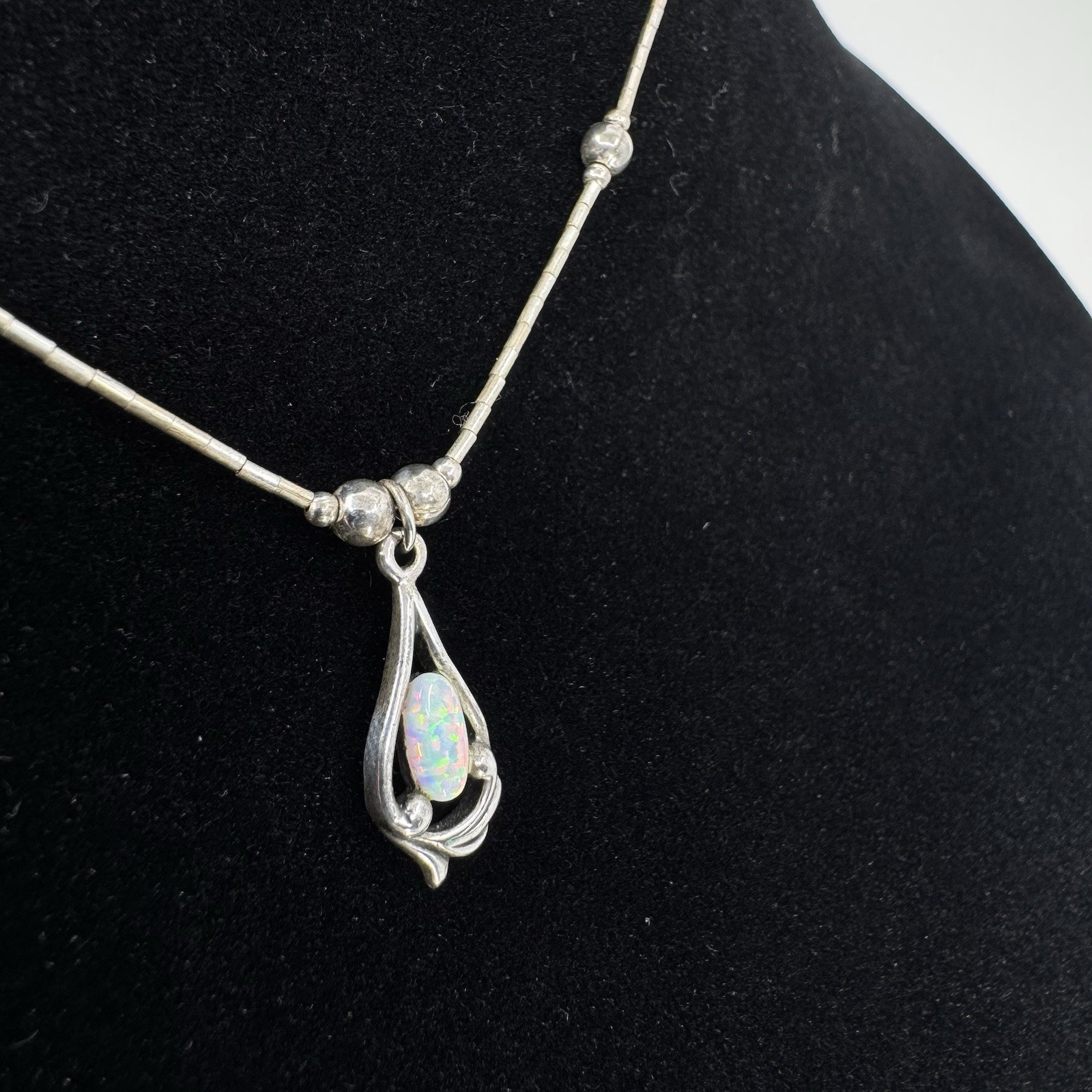 Sterling Silver Wheeler Manufacturing Lab Opal Pendant Liquid Silver Necklace