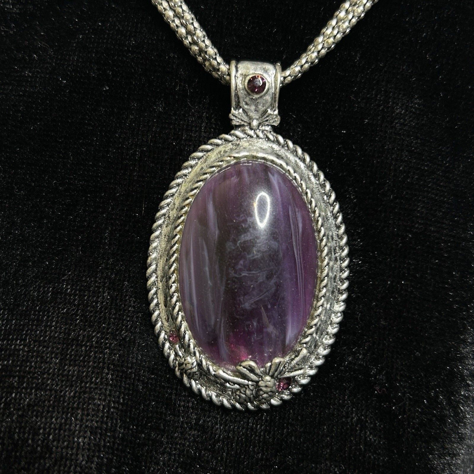 Faux Amethyst Pendant Necklace Faux Agate Silver Tone Coldwater Creek