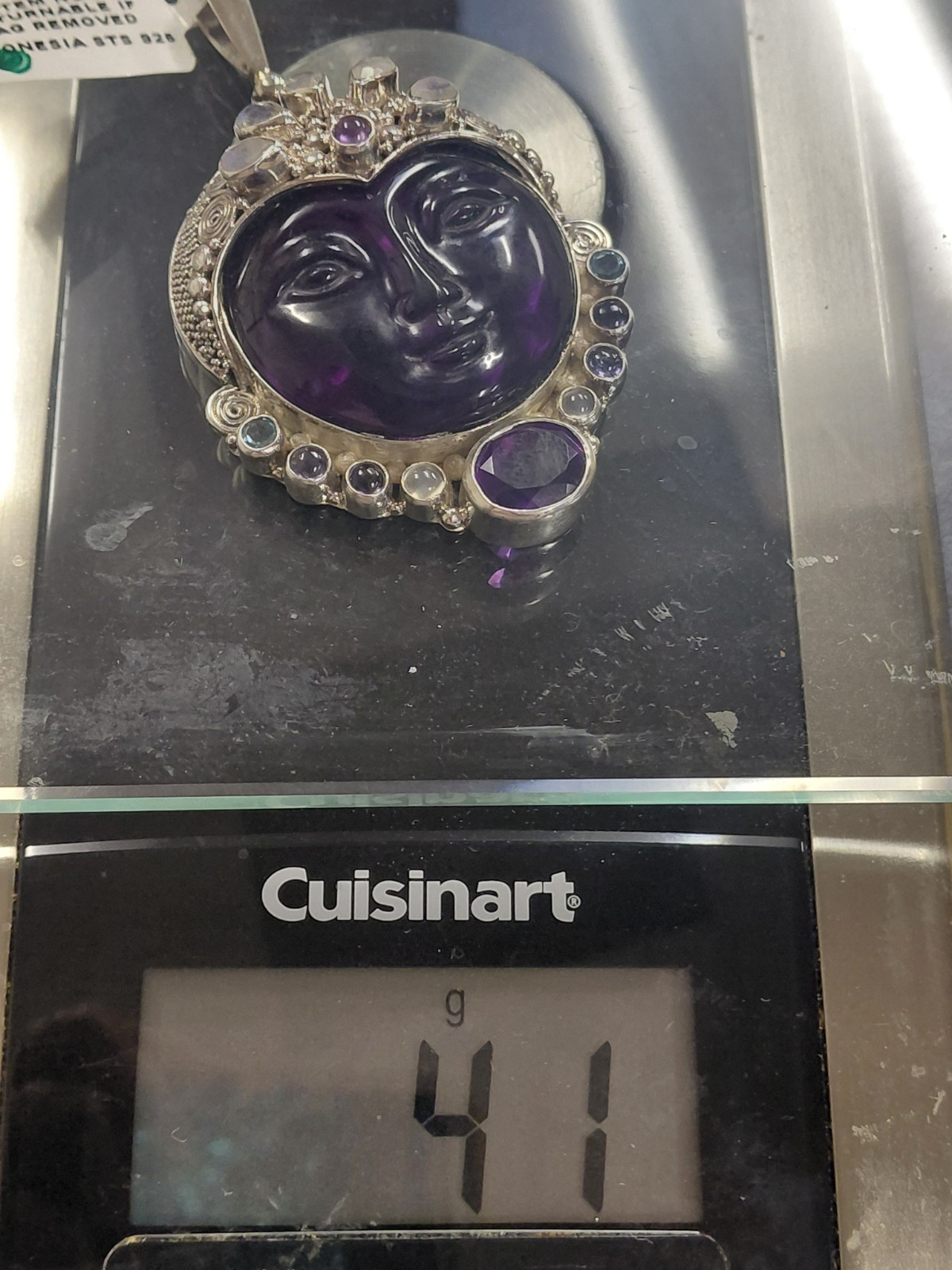 Sajen Sterling Silver Amethyst Carved Godess Face Pendant 2 1/4″ Long New NWT