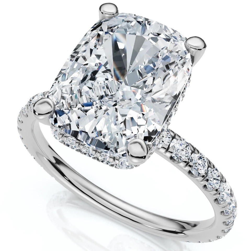 Lab Grown Cushion Cut Halo 2.80CT Diamond Ring for Women’s 14K White Gold