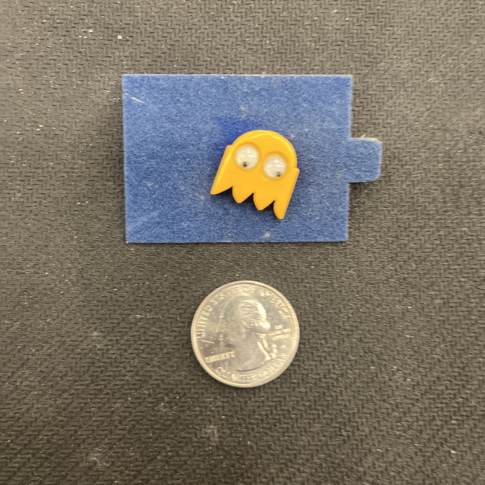 Vintage Pacman Ghost yellow enamel pin lapel tie tack Goggly eyes