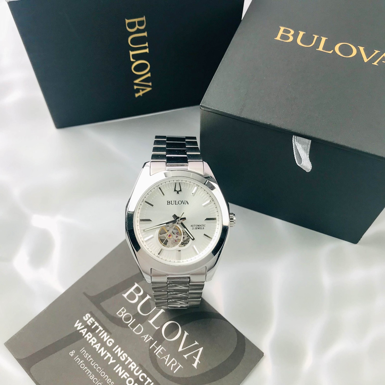 Bulova Surveyor 96A274 Automatic Men’s Watch with Open Heart White Dial 42mm