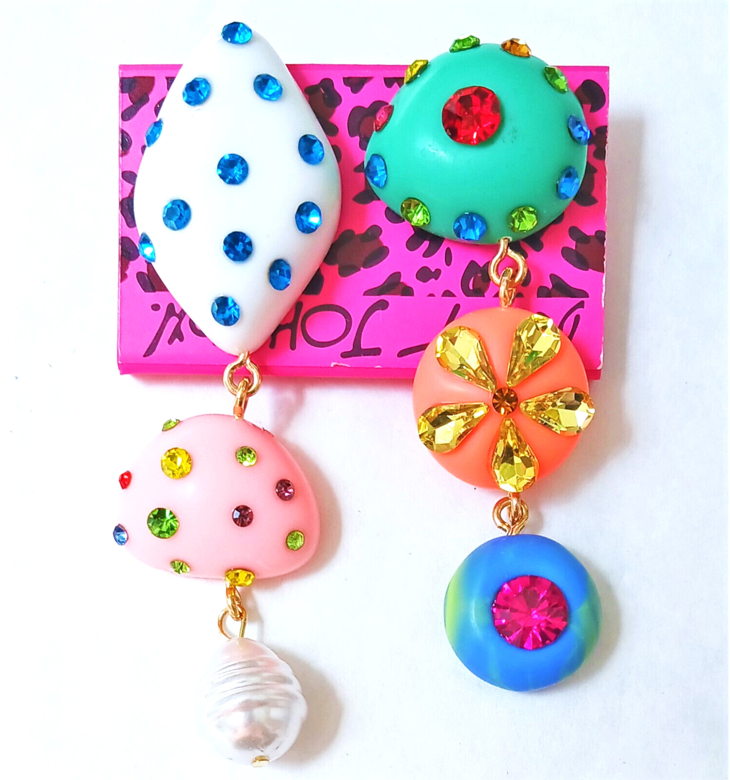 Funky RAINBOW Color FRUIT Flower Pearl TASSEL Betsey Johnson Dangle Earrings H5