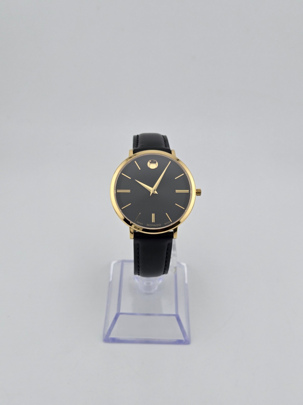 Movado Ultra Slim 0607091 Leather Strap Black Dial Women’s Watch ⌚