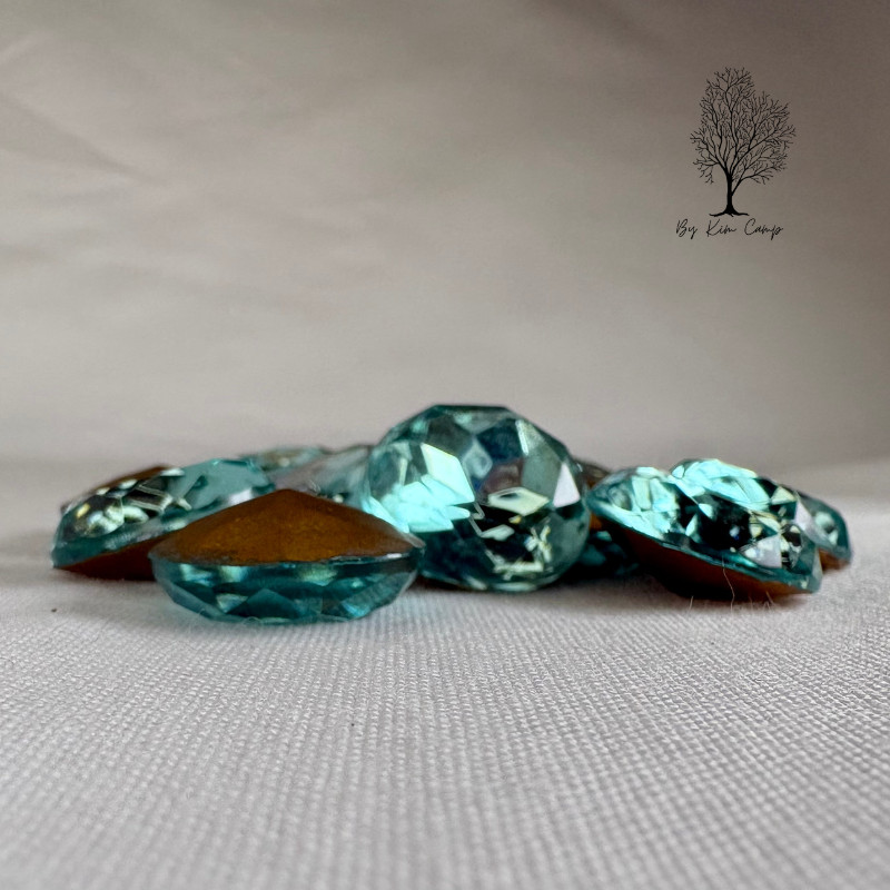 Vintage Czech NOS 20mm Aquamarine Glass Rhinestones Gold Foil Back Lot of 12