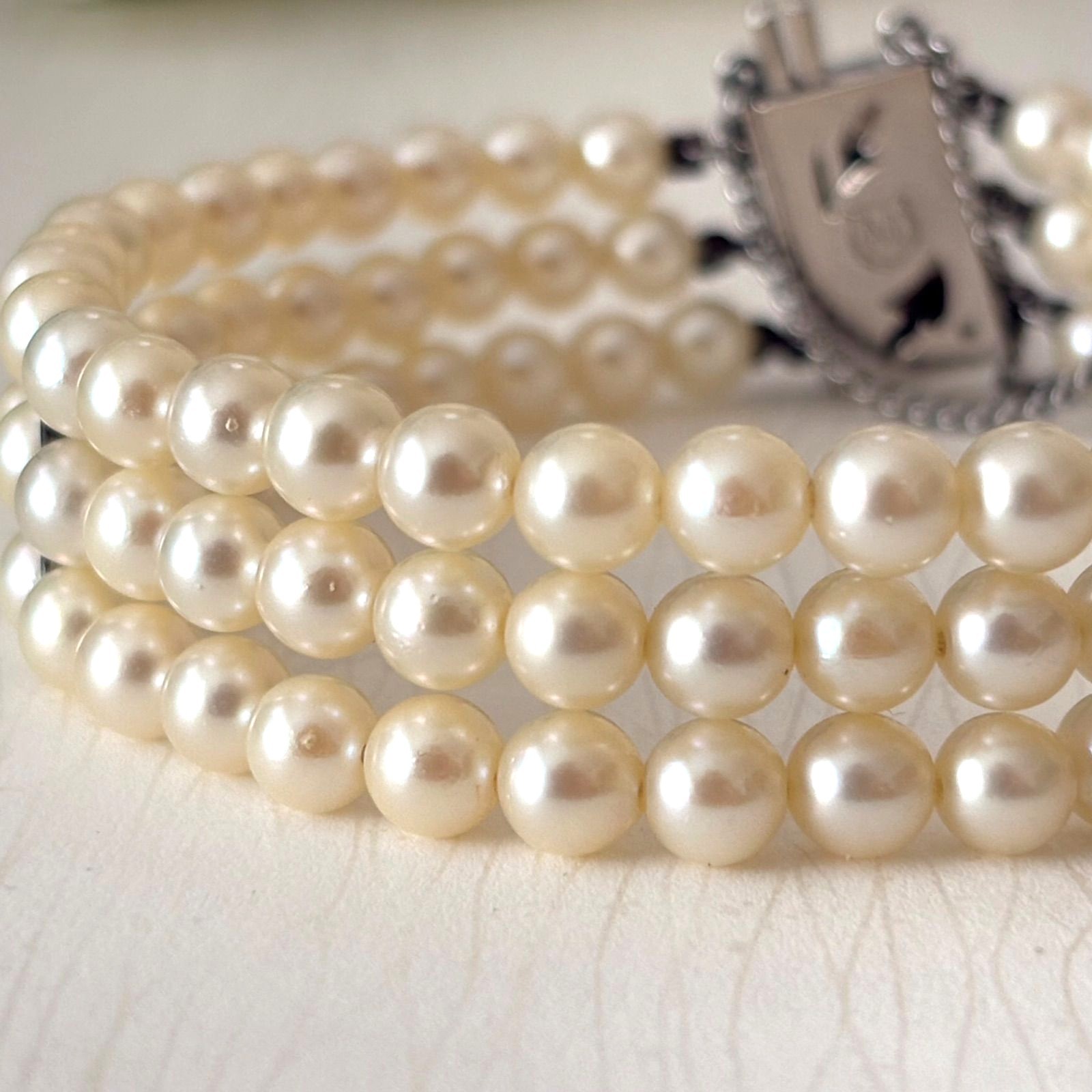 Mikimoto Silver Pearl Bracelet 3-Strand Cream 5.0mm Pearls 16cm(6.3in)