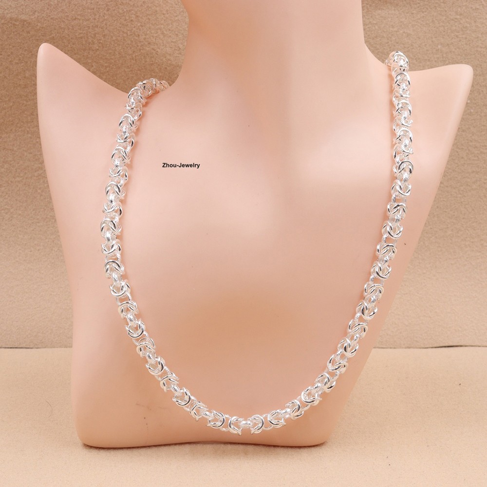 Real S999 Fine Silver Necklace 6.5mm Byzantine Link Chain with Dragon Head
