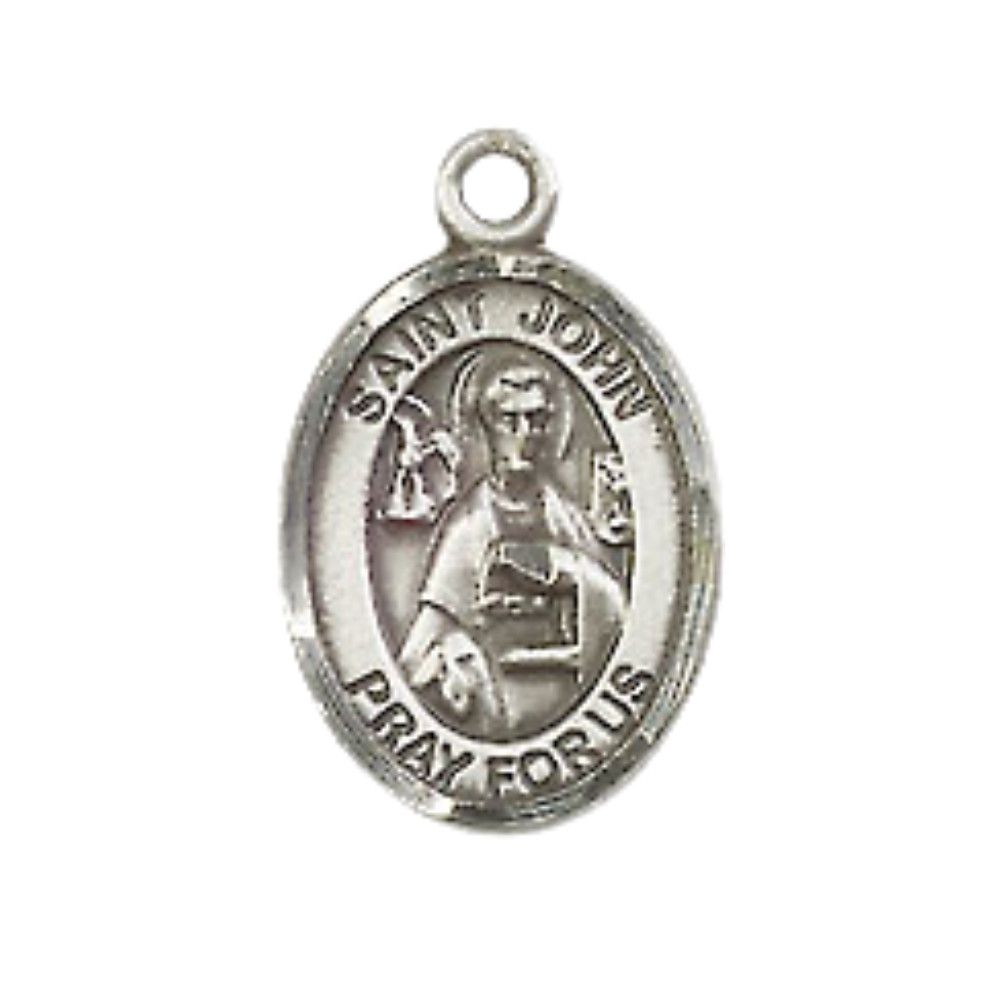 Sterling Silver Saint John the Apostle Medal Pendant 24″ Endless Chain Necklace