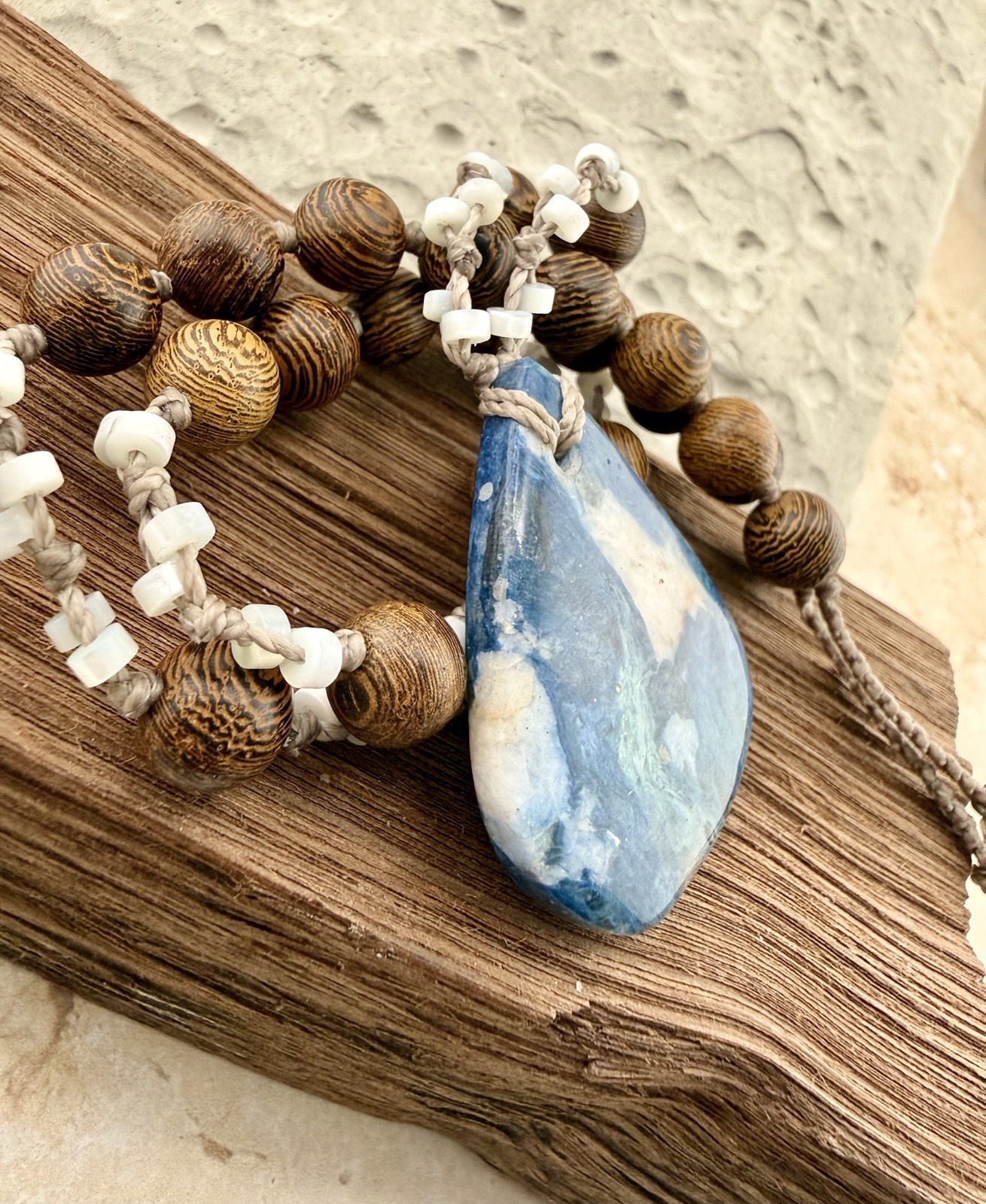 Amazing Blue Green White Kyanite Pendant Necklace Abalone Crystal USA Artisan