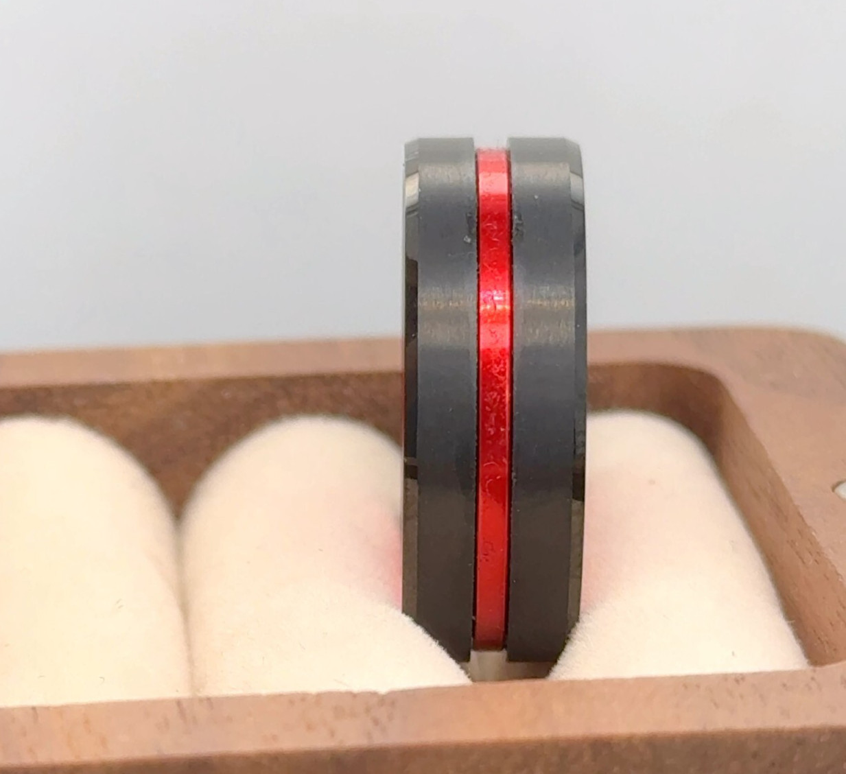 Red & Black Tungsten Band Groove Brushed Polished Ring Future Wife Ring