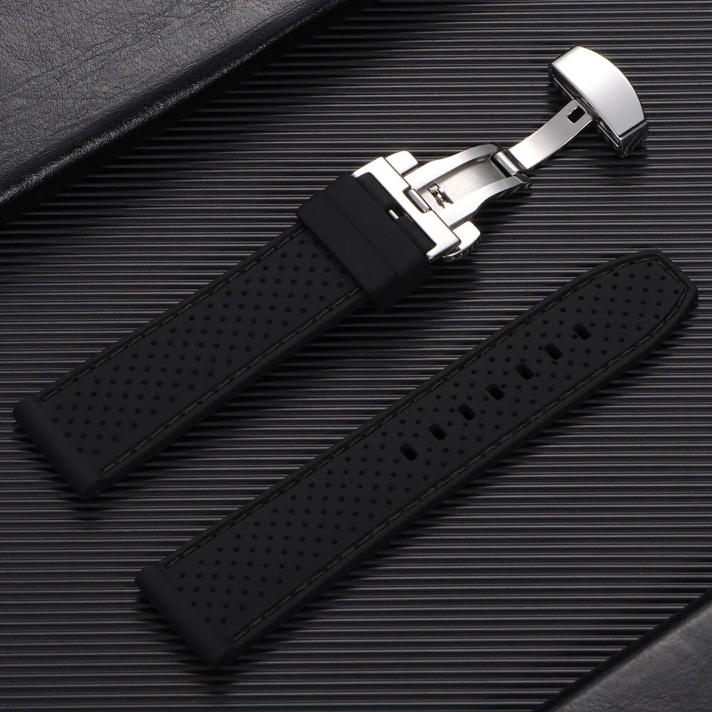 Silicone Breathable Sport Watch Band Strap 20mm 22mm Butterfly Clasp Bracelet