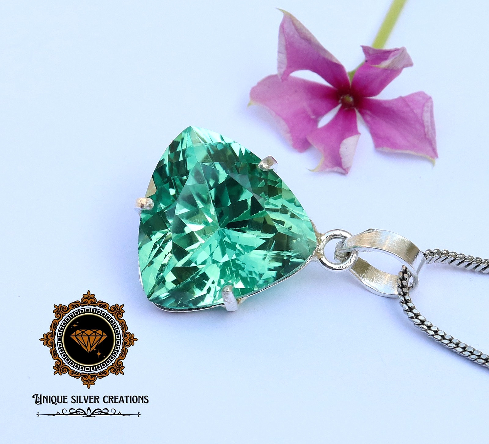 Certified 28.75 CT Natural Blue Green Sapphire Gemstone 925 Solid Silver Pendant