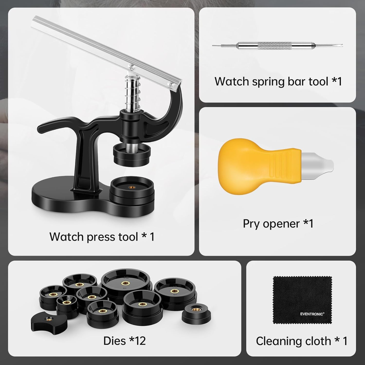 Eventronic 16Pcs Watch Press Tool Set, Back Case Closer for Closing Watch Cover,