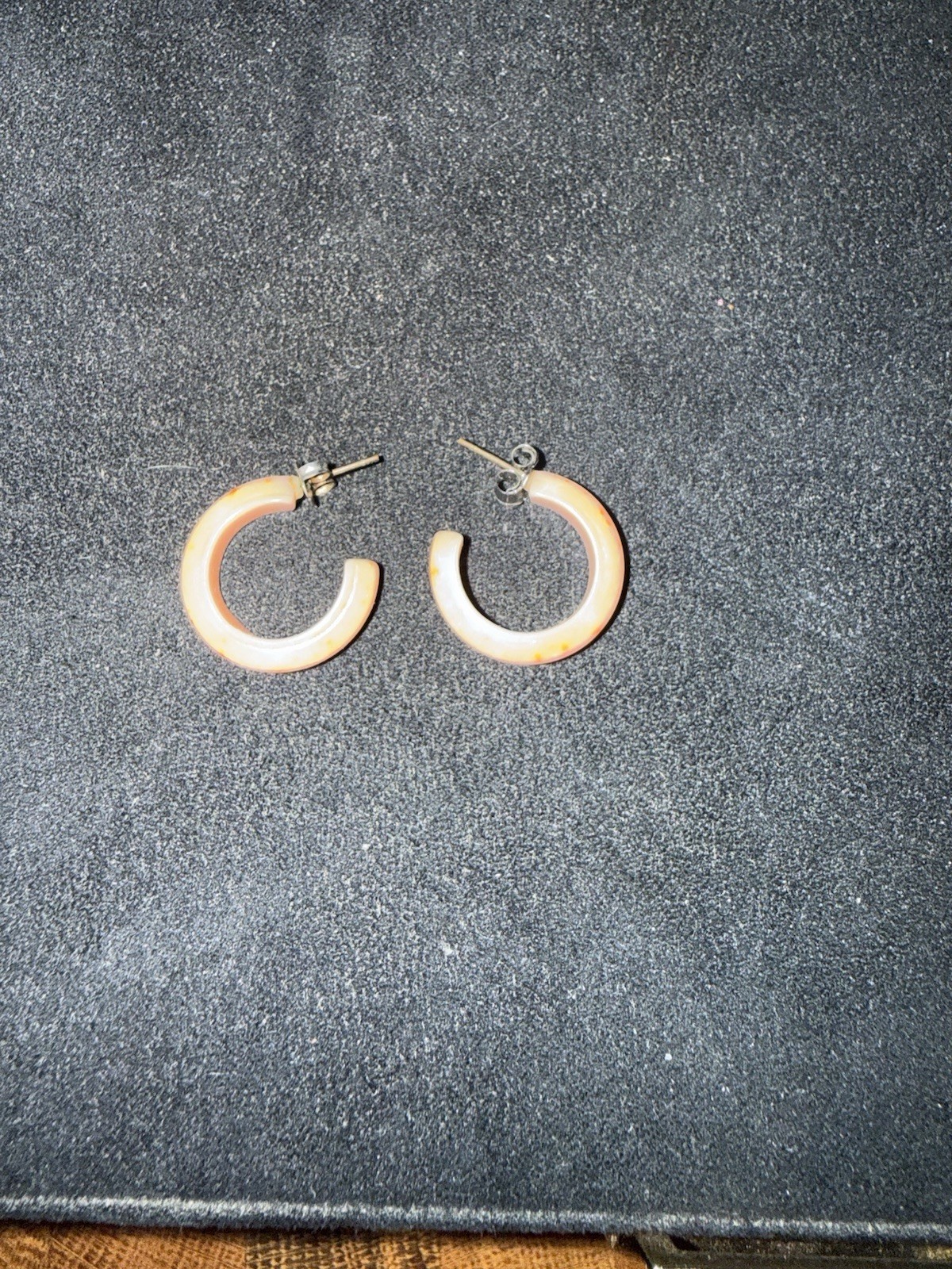 Vintage Orange Lucite Hoop Earrings Retro Marbled Acrylic Post Hoops 80s 90s