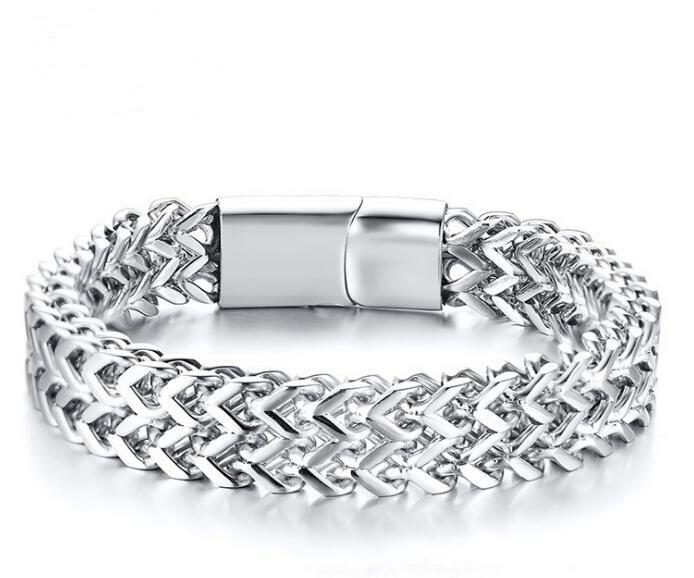 GNAYY Pure Stainless steel Mens Double Link Chain bracelet Bangle 12.5mm 8.66”