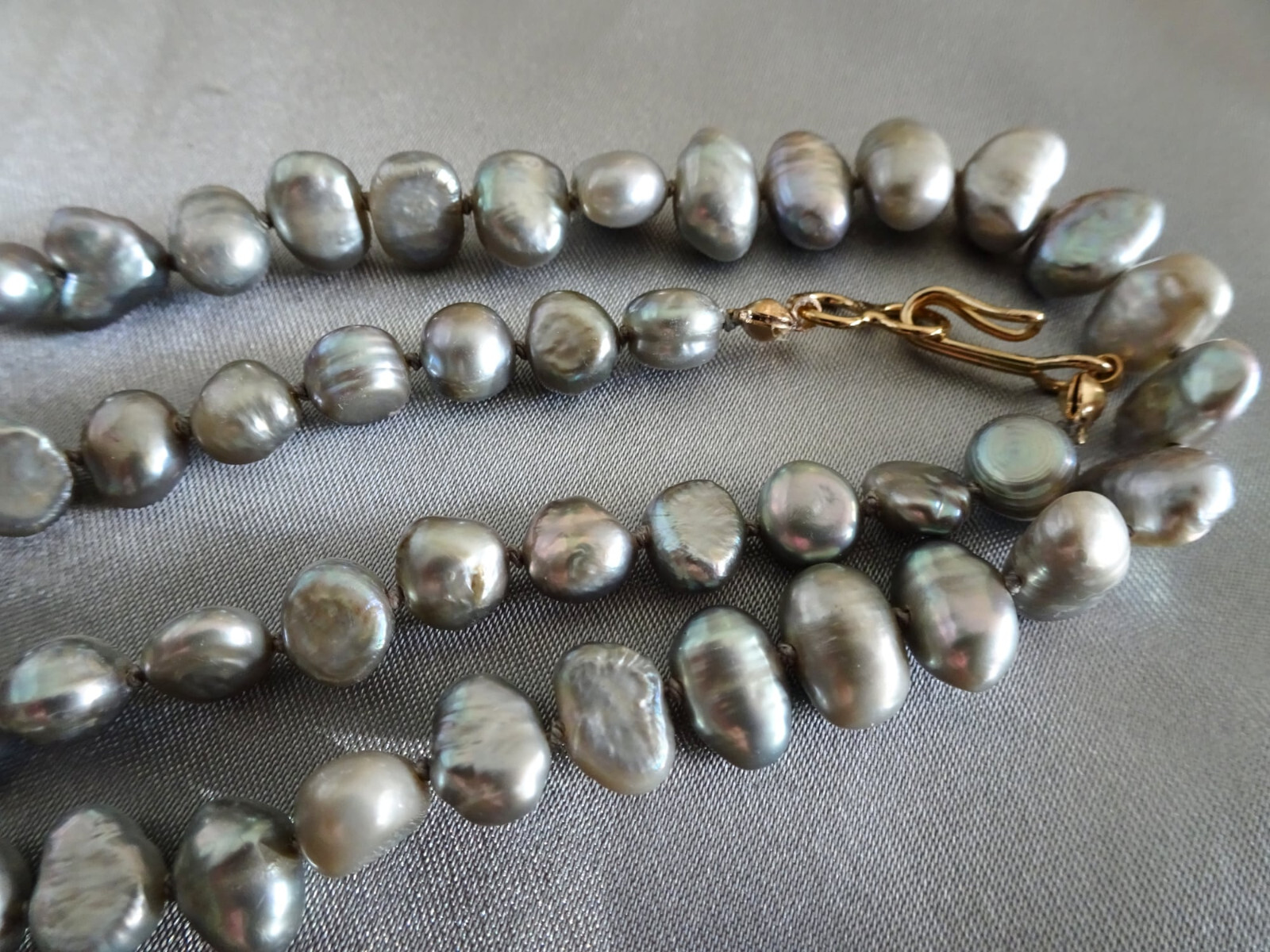 19 1/2″ Hand Crafted GF Clasp Knotted Freshwater Pearl Necklace Baroque N80 DNG