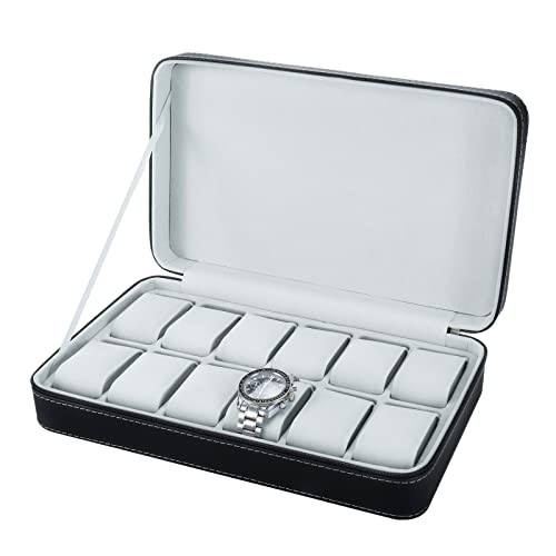 12 Slots Watch Boxes,Portable Zip Watch Jewelry Display Case with Removable