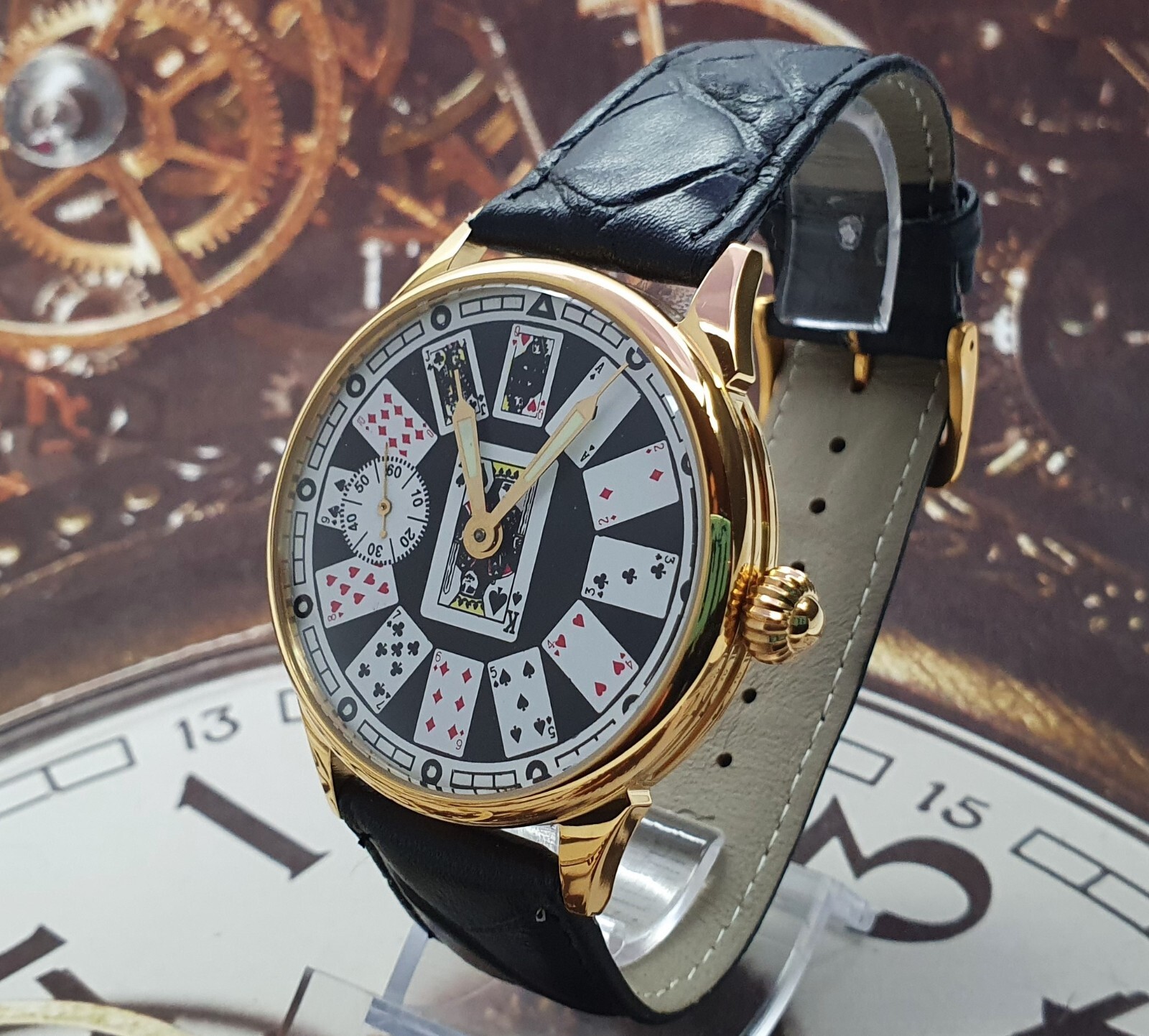 Watch Marriage Casino Playing Cards 3602 Gold case Men’s Wristwatch 18 Jewels