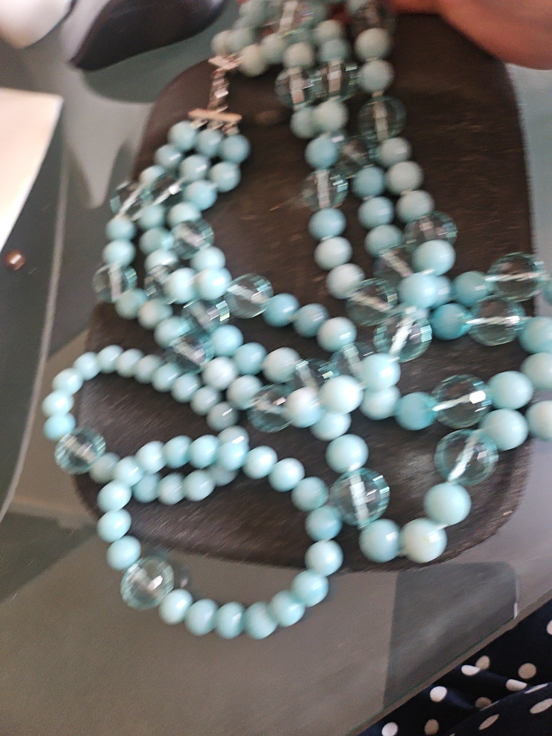 LP Genuine Stones Amazonite Bids & Blue Topaz 3 Strands Silver 925 Necklace 22″