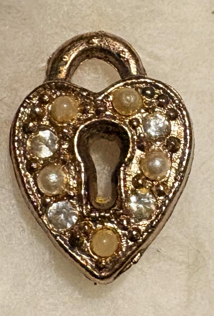 Heart Padlock Charm Pendant Gold Tone Clear Rhinestone Imitation Pearl Keyhole