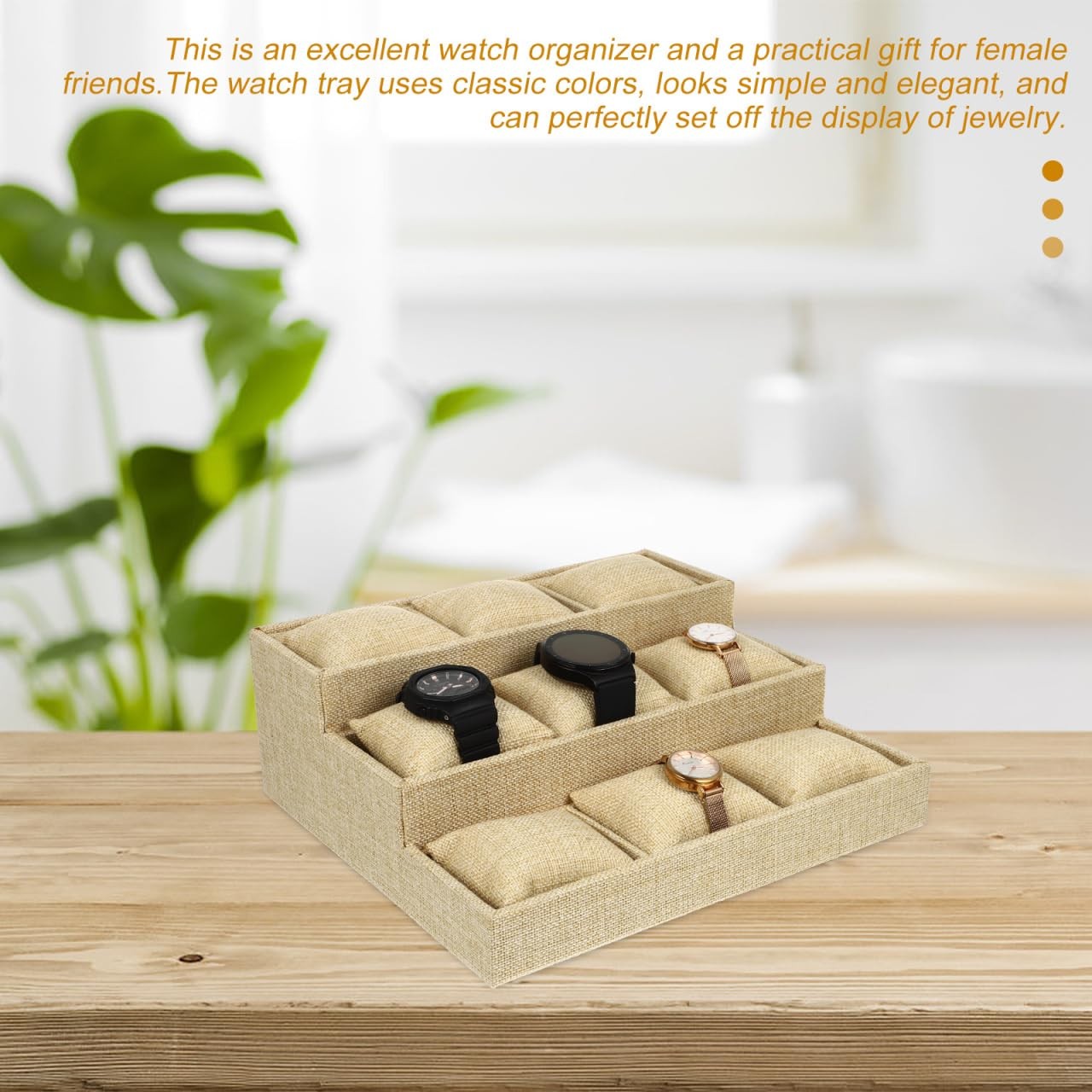 Watch Tray Organizer with 9 Soft Pillows Multi-Grid Jewelry Storage Display f…