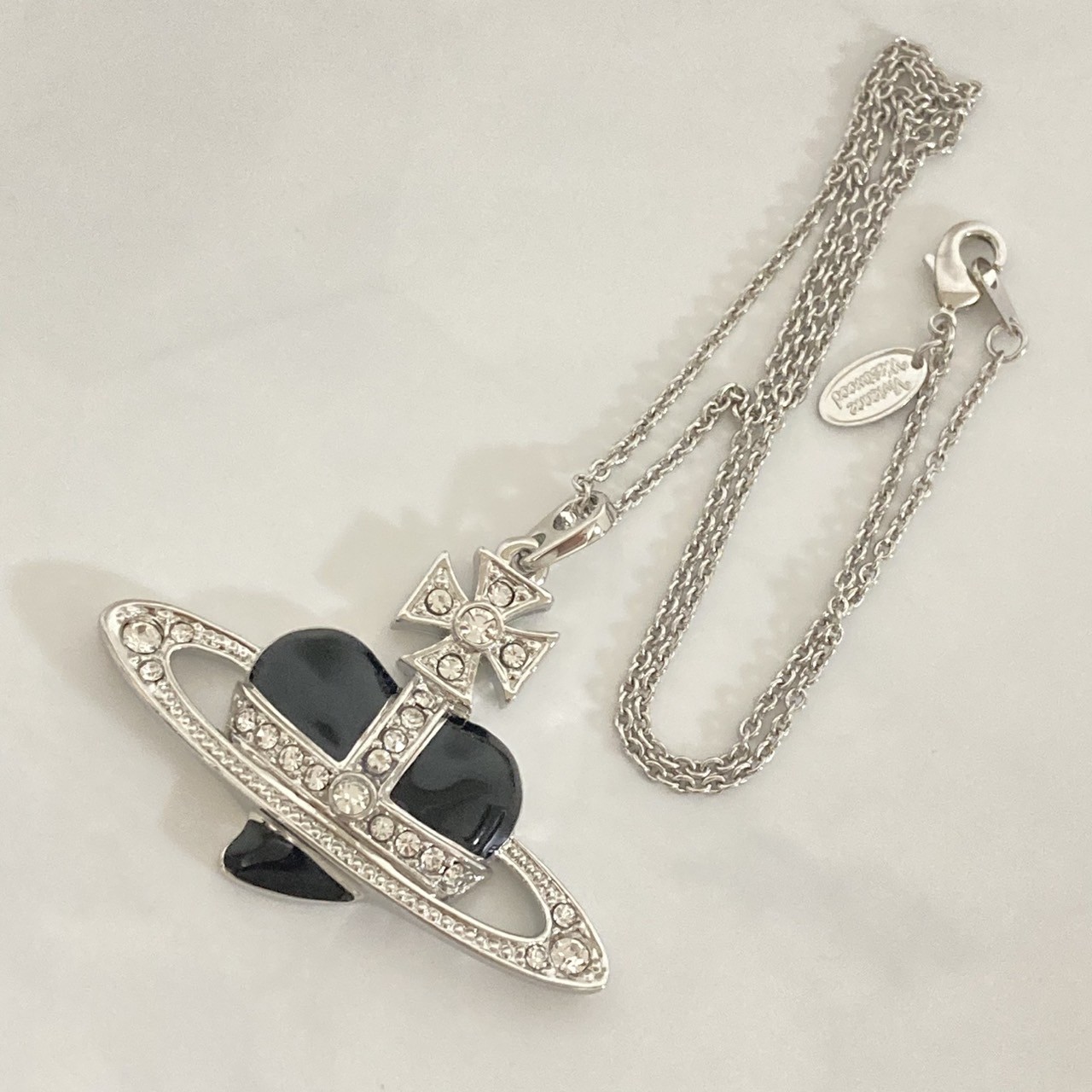 Vivienne Westwood Necklace large orb heart silver black T:4×6.5cm NO BOX